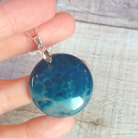 Handmade Jewelry - Blue Dragons Vein Agate Crystal Pendant